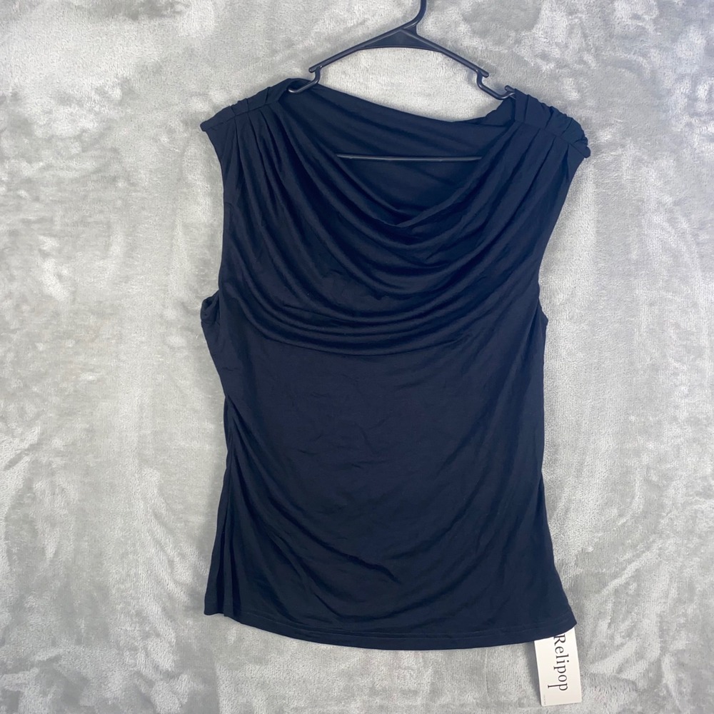 Relipop Black Cowl Neck Sleeveless Drape Top Women's‎ Size M NWT Gift